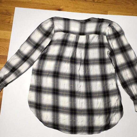 LOFT Black and White Plaid V-Neck Blouse - Picture 3 of 3